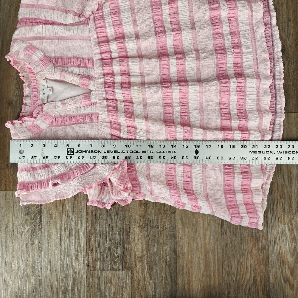 THML Pink & White Striped Ruffle Sleeve Peplum Blouse - Picture 8 of 9